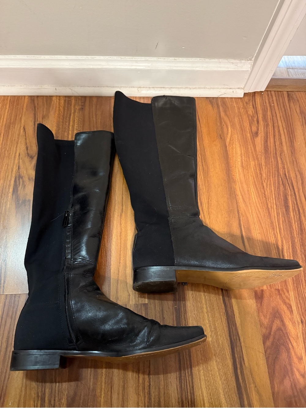 Vince Camuto Black Knee-High Stretch Leather Riding Boots